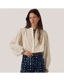 Caroline blouse, bomulds skjorte med lurex striber - Skjorter & Bluser