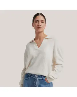 Amala Knit Polo LS i cream med hul mønster - Second Female