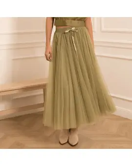 Tulle tyld skirt i oliven grøn - Pistache
