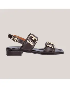 A9625 Sandal i mørkebrun med spænder på remmene - Sandaler