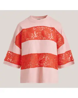 EA-JEMIX Striped Lace T-Shirt - Pink Orange - Sommer SALE - 50%