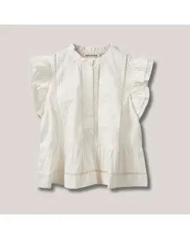JulienSW Frill Cotton Top, hvid  bomulds top med flæs - Sommer SALE - 50%