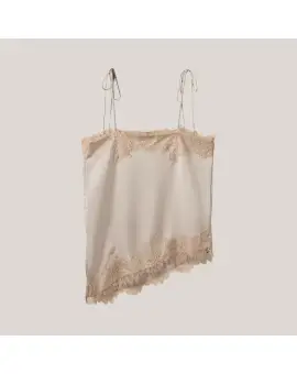 ViraSW Lace Detailed top, Satin top med blonde i Feather grey - Sommer SALE - 50%