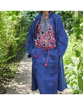 NEMS Long Jacket -  lang denim jakke med broderi - MW Copenhagen