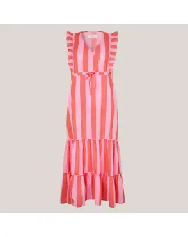 SamoLL Midi Dress, Pink stribet kjole - Kjoler
