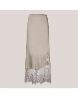 Wila Skirt, Satin nederdel i sand med blond - Sommer SALE - 50%