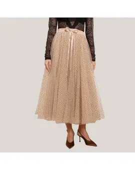 Tulle tyld skirt i sand farvet med sorte prikker - Nederdele