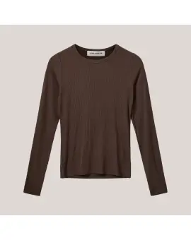 PetriciaSW T-shirt Long Sleeve, langærmet rib-tee i brun - Sofie Schnoor