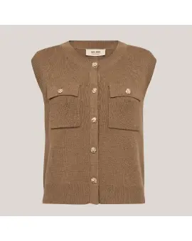 MMAyana Wool Knit Vest, strik vest i camel med guld knapper - Mos Mosh
