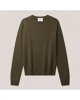 Abbie O-neck Basic cashmere sweater i oliven grøn - BETA Studios