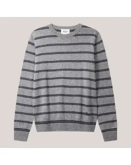 Noa O-neck Stripe grå cashmere sweater med navy striber - BETA Studios