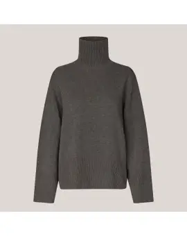 Alpha Knit T-Neck, strik med rullekrave i mørk Oliven - Second Female Strik