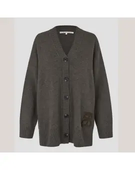 Alpha Knit Monogram Cardigan i Mørke Oliven - Cardigan