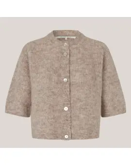 Andrea Knit Rib Cardigan i sand med korte ærmer - Cardigan