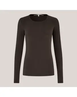 Matima O-Neck Tee i brun med lange ærmer - Second Female