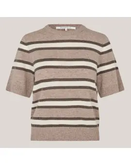 Vilna Knit SS O-Neck strik med strib og kort ærmer - Second Female
