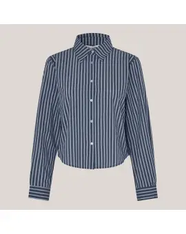MarinaLL Cropped Shirt LS, kort skjorte i blå - Lollys Laundry Bluser & Skjorter