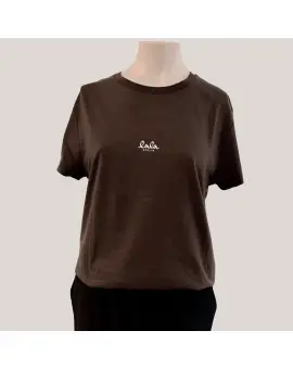 Lala Berlin T-Shirt 1, bomulds tee i brun med sort logo - Lala Berlin