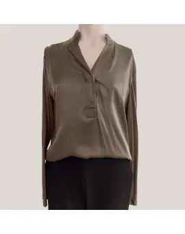 PBOTimbia bluse i silke og Jersey i Mørk sand - PBO - Philosophy Blues Original