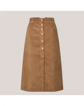 UnaLL Maxi Skirt, fløjls nederdel i camel -