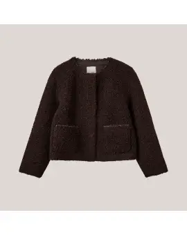 JunoSW Fur Jakke i brun fluffy pels look -