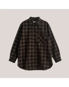 Camisa oversize skjorte i fløjl i brune nuancer og tern -