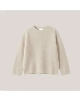 Jersey Knit Sweater, strik bluse i cream med rund hals - UDSALG
