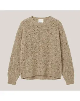 Knit Sweater, strik bluse med hul mønster i vam sand - INDI&COLD