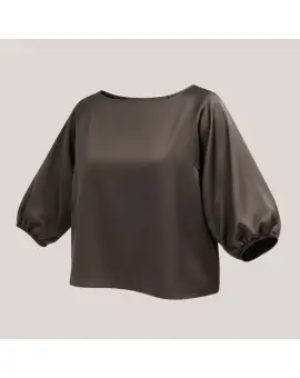 TAM7MBA Dark Coffee blouse, top i mørke brun satin - Imperial