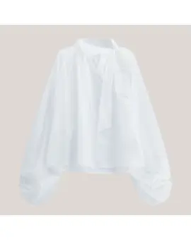 C9990050W Bianco Lana shirt, hvid bluse med binde effekt - Imperial