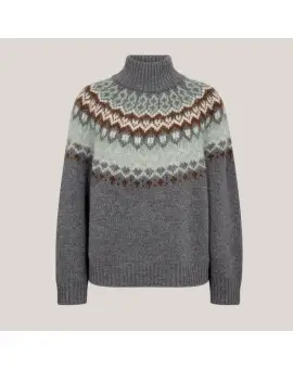 MMDaya Fjord Highneck Strik i jacquardmønster grå og mint - Mos Mosh