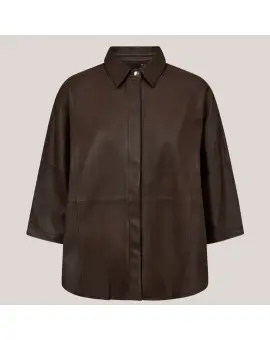 TennaDEP 3/4 Sleeve Loose Fit Shirt, læder skjorte i choko brun - Depeche