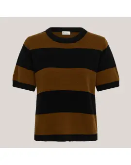MWJola Kortærmet strik i strib brun og sort - Sweaters & Strik