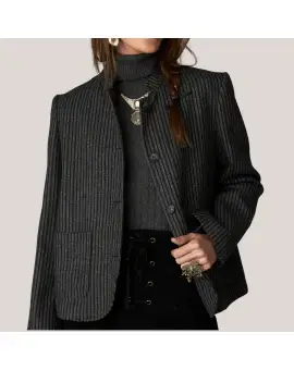 Salao Jacket Grey Shades, kort stribet uld jakke i grå -