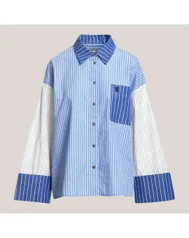 Kovid oversized patchwork skjorte i blå - UDSALG