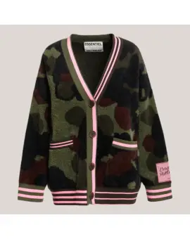 Kamoo Cardigan i gr&oslash;n med pink kanter - 
