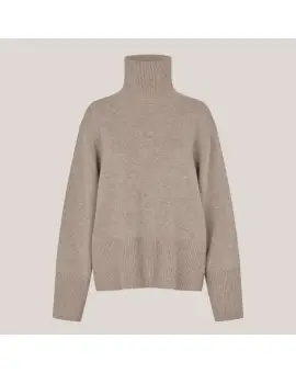 Alpha Knit T-Neck, rullekrave i sand -