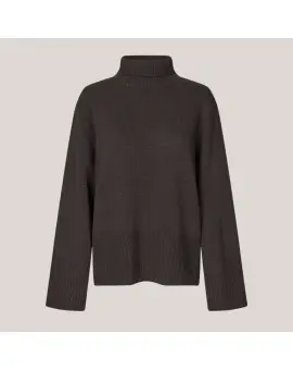 Alpha Knit T-Neck, rullekrave strik i mørke brun -