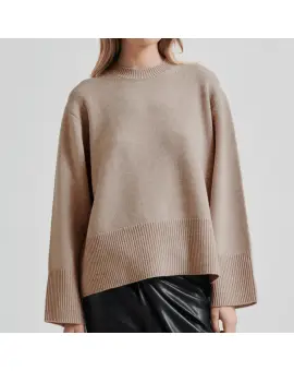 Alpha Knit O-Neck, strik i varm sand -