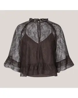 Sybell Lace Ruffle Blouse, blonde bluse i brun - Second Female