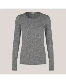 Matima O-Neck Tee, i mørke grå med lange ærmer - Second Female