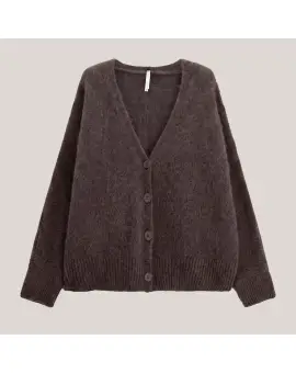 M734726080 Dark Coffee knit, mørkebrun strik cardigan - Imperial