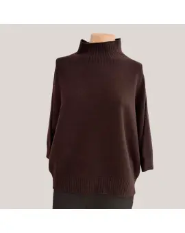 M3025954 Dark Coffee knit, Viscose strik i mørke brun med korte ærmer - Imperial