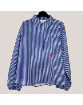 MW Perota shirt, blå stribet skjorte med broderet applikation - Skjorter & Bluser