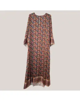 MW Kine dress, lang viscose kjole i brun med mønster i afslappet stil - Bukser