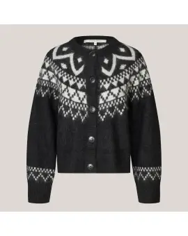 Kalia Knit Cardigan, sort cardigan i nordisk strik mønster - Cardigan