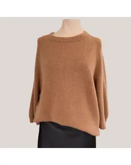 M3025961 Beige knit, strik bluse i camel med 3/4 ærmer - Imperial