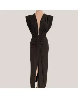 AFYOMJZ Dark Coffee Dress, lang fest kjole i chokolade brun - Kjoler