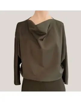 CLA6MDG Militare satin vandfaldsbluse i mørkegrøn - Imperial
