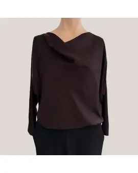 CLA6MDG Dark Coffee Blouse, Vandfaldsbluse i mørkebrun - Nyheder